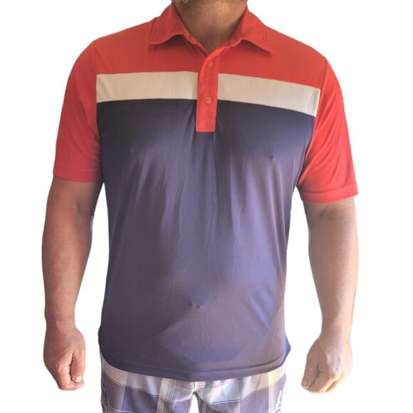Cutter & Buck CBUK Mens Red White Blue Polo Shirt Size Large Colorblock Golf USA - Picture 1 of 10
